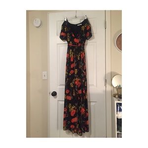 Long dress with plunging neckline.